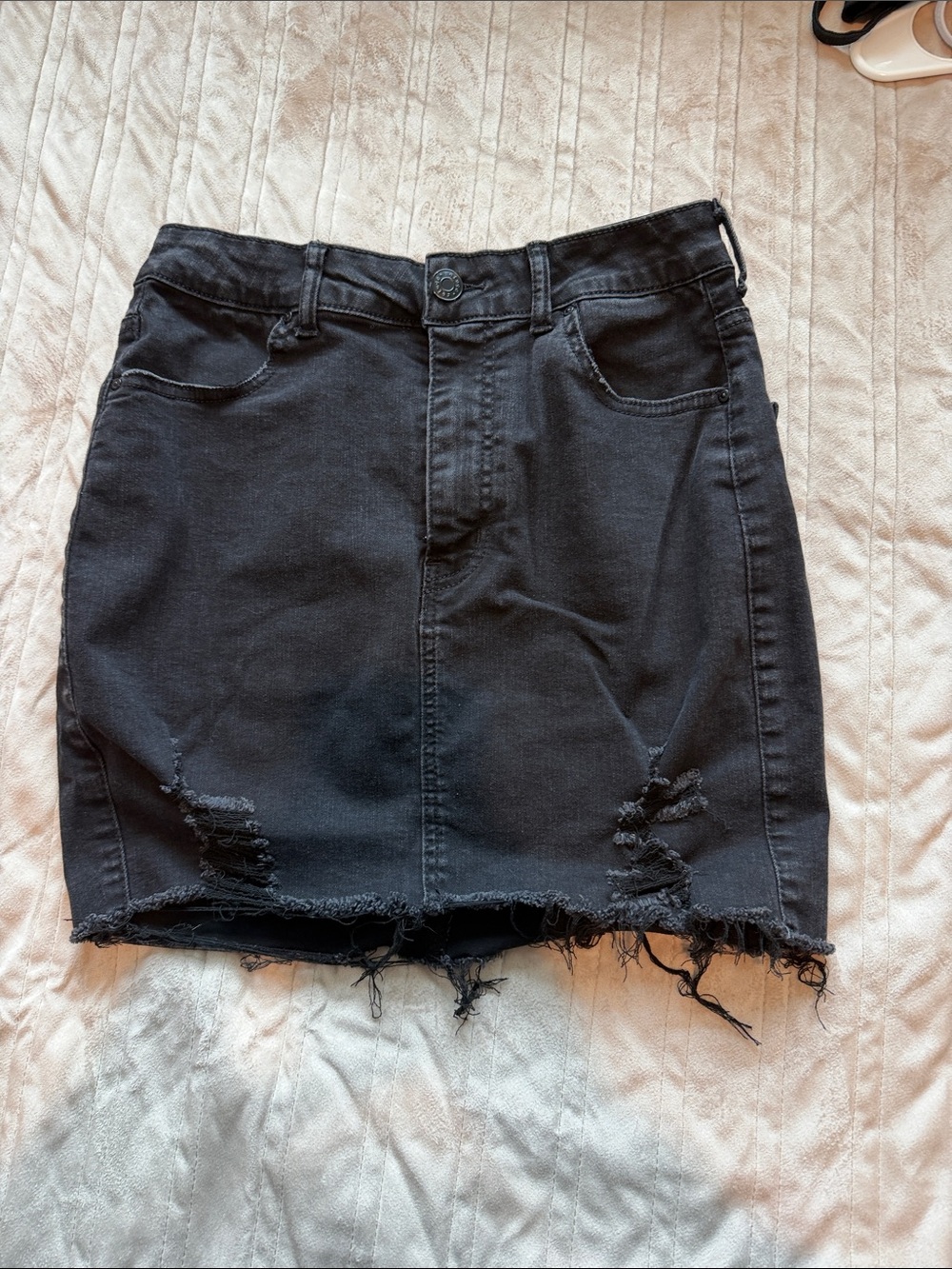 Black Distressed Denim Mini Skirt - Women